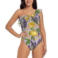 thumbnail image 2 of Picia Lavender Flowers Pattern Women's One Piece Swimsuits,One Shoulder Swimwear Asymmetric ,Ruffle Monokinis Bathing Suits,High Waisted Flattering Bathing Suits-Small, 2 of 8