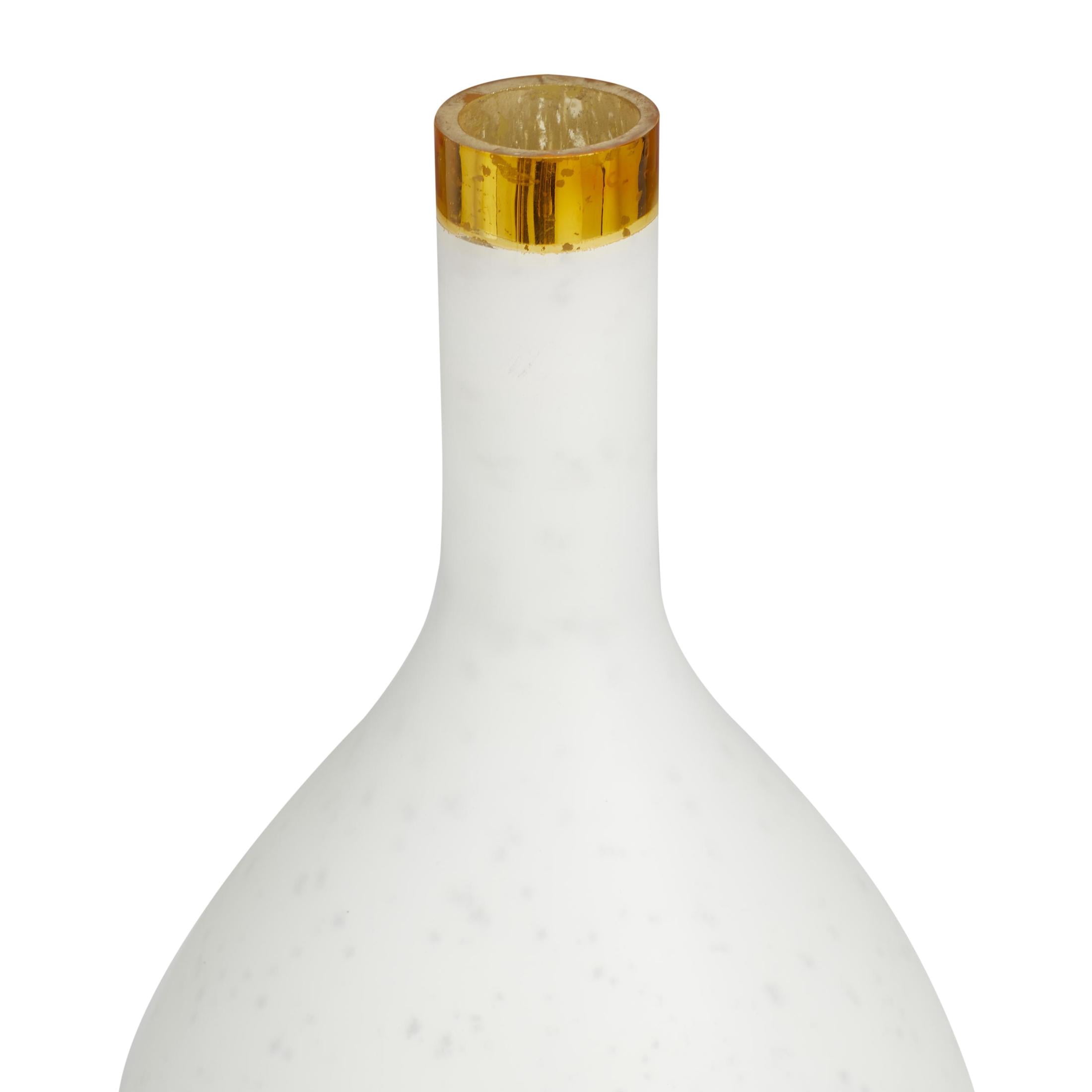 DecMode 13", 14", 13"H White Glass Vase with Gold Rim, Set of 3