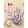 thumbnail image 3 of Qmyliery Baby Girls Three Pieces Clothes Outfit, Round Neck Fly Sleeve Tops + Milk Cow Printed Suspender Shorts + Headband,3 -24 Months, 3 of 9