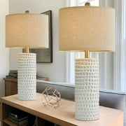 Oneach Ceramic Table Lamps Set of 2 for Living Room Bedroom Study 24.5 Modern White Bedside Nightstand Lamp
