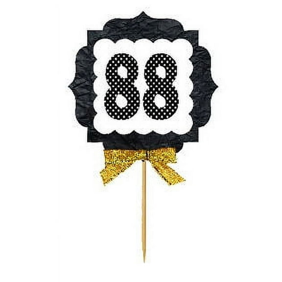 88th Birthday / Anniversary Gold Ribbon Hand Crafted Novelty Cupcake Decoration Toppers / Picks -12ct