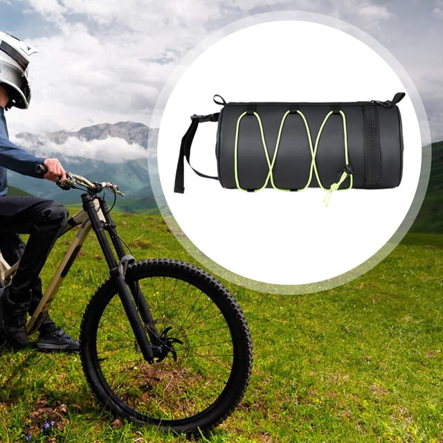 Quzzie Bike Handlebar Bag Waterproof Roll Storage Bicycle Front Bag with Nylon Shoulder Strap Sturdy Elastic Cord Lightweight Suitable for Exercise Mountain Cycling Green