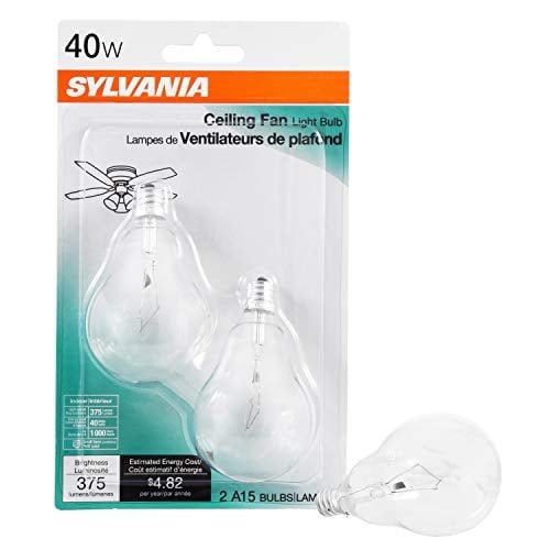 SYLVANIA Incandescent 40W A15 Ceiling Fan Light Bulb, E12 Candelabra