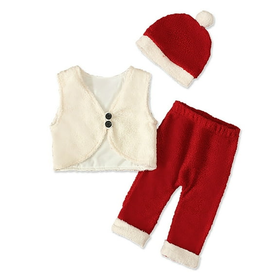 NAFUU Baby Boys Girls Clothes Christmas Outfit Santa Sleeveless Vest Long Pants Xmas Hat 3Pcs Sets Baby Holiday Party Photo Outfits Trendy Outfit 12-18 Months