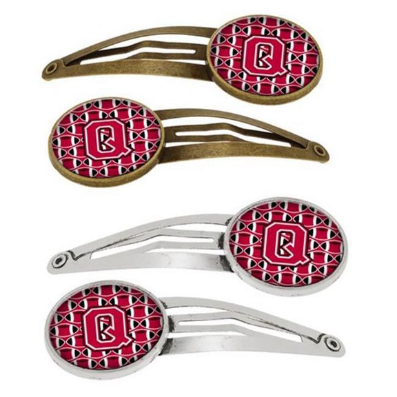 Carolines Treasures CJ1079-QHCS4 Letter Q Football Crimson & White Barrettes Hair Clips, Set of 4