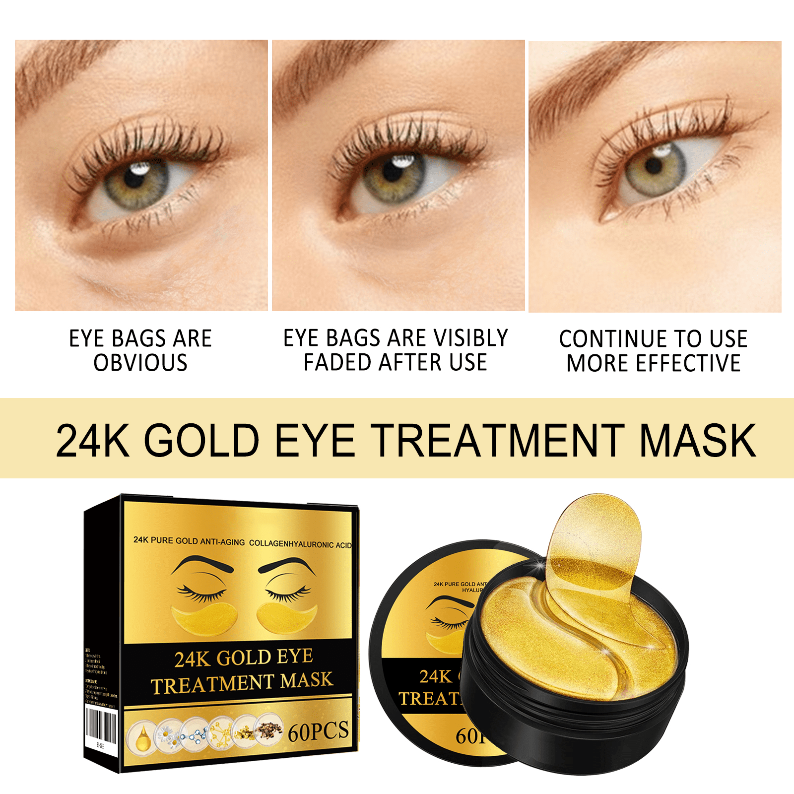 Alvantor Golden Under Eye Patches, 30 Pairs for Dark Circles, Puffiness, and Eye Bags