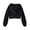 Black, variant on Double Zip Cropped Hoodie Women's Drawstring Bubble Sleeve Terry Cloth Layering Jacket 1PC M-XL Plus Size Friendly