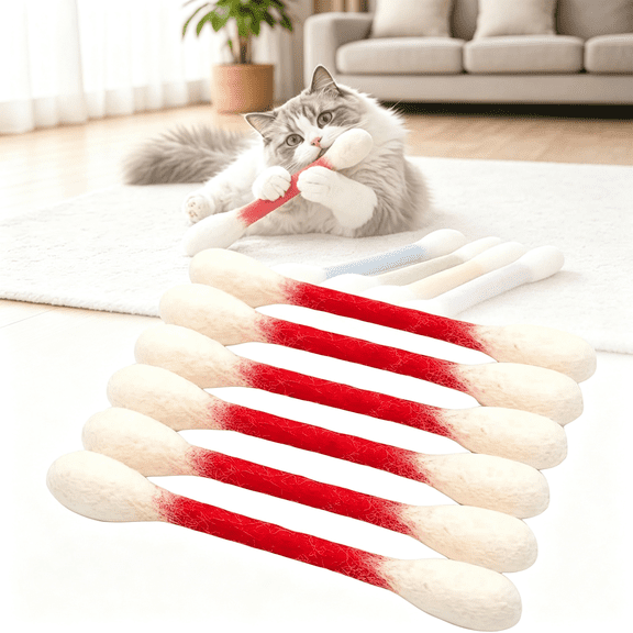 CYFW Giant Qtip Cat Toy,Cotton Swabs Cat with Catnip,6.2In 6/12 Pk Giant Kitten Chew Sticks for Indoor Boredom,Durable Dental Teething Ropes,Big Interactive Felt Kitty Kicker Play (Red-6Pcs)