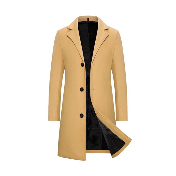 Avamo Men Pea Coats Notch Lapel Trench Coat Single Breasted Overcoat Warm Outwear Business Khaki XL
