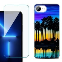 For For iPhone 16e Phone Case Cover, Shockproof Case with Tempered Glass Screen Protector, by OneToughShield - Palmtree