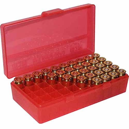MTM Case Gard™ 50 Round Ammo Box Pistol Flip Top CLEAR GREEN P50-45-16 40-45 cal 