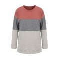 thumbnail image 2 of Lumento Ladies T-shirt Color Block T Shirt Crew Neck Tee Women Casual Tunic Blouse Loose Long Sleeve Tops Pink 4XL, 2 of 9