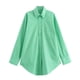 thumbnail image 2 of HH TRAF 2024 Camisas sueltas de calle para mujer Blusa de verano de un solo pecho con bolsillo y mangas largas con cuello vuelto verde a la moda para mujer, 2 of 5