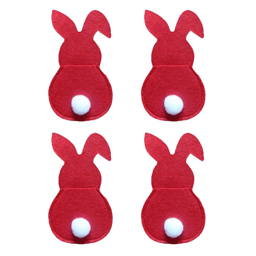Tohuu Easter Utensil Holder 4 Pcs Easter Rabbit Cutlery Holders Pouch