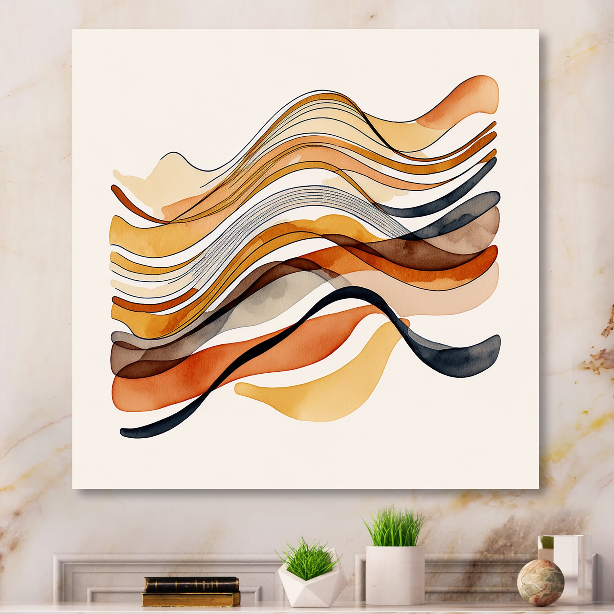 Designart Burnt Orange Waves Abstract I Canvas Wall Art
