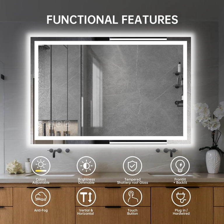 Anti-fog Mirror 24x32 Inch LED Bathroom Mirror With Light - 3 Color ...