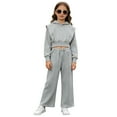 thumbnail image 4 of Girls 2 Piece Set Sweatsuit Solid Cropped Hooded Jacket and Straight Leg Pants Tracksuit Outfit for Kids, 4 of 4