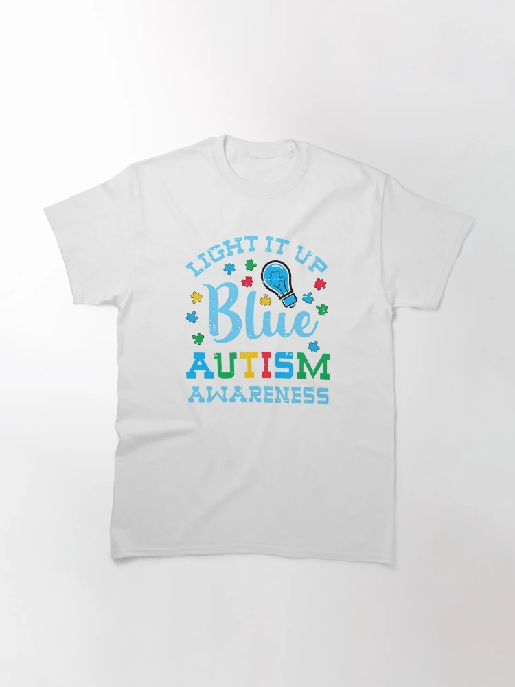 Autism Awareness Light It Up Blue T-Shirt Rainbow Puzzle Piece Graphic Tee Support Autism Awareness Month Shirt