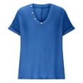 thumbnail image 7 of Odbmxy Women's T Shirts Short Sleeve Cotton Ladies Plus Size Tops Leisure Knitted Holiday Regular Button Solid Color Tops,Blue M, 7 of 7