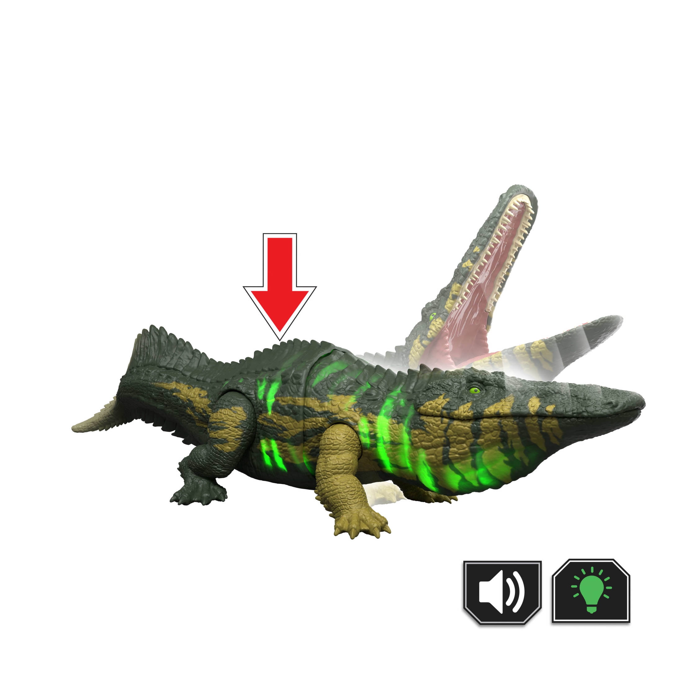 Jurassic World Wild Roar Stomatosuchus Dinosaur Action Figure Toy, Sounds & Attack & Lights