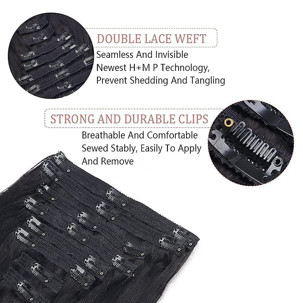 Straight Human Hair Clip in Hair Extensions Brazilian Remy Human Hair Extension for Women 8pcs Per Set with 18 Clips Double Weft Clip in Extensions