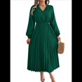 thumbnail image 3 of Vestido Informal de Otoño para Mujer, de Larga, con Escote en V y Pliegues, Corte A. Verde Oscuro XL, 3 of 7