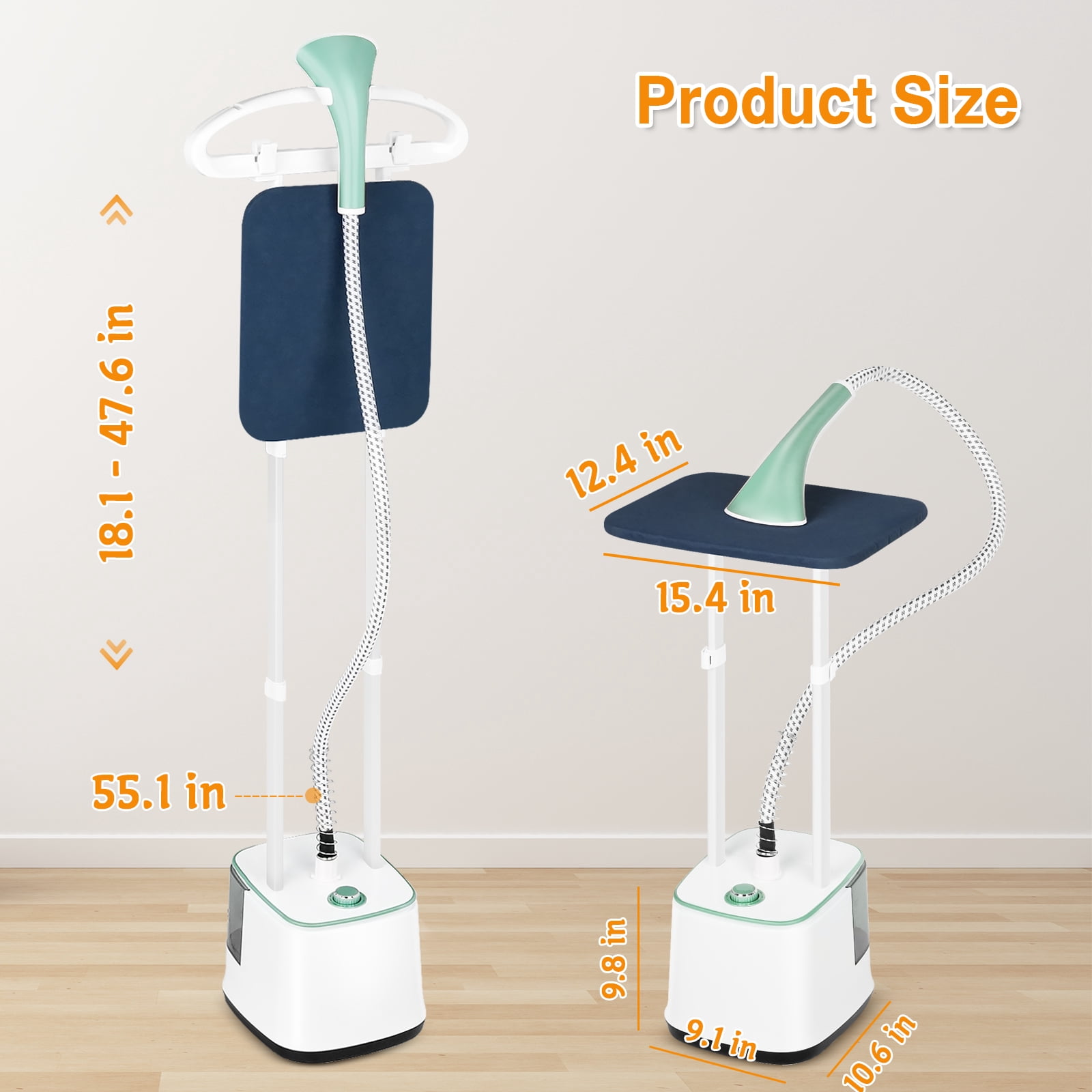 Advwin 2000W Garment Steamer for Clothes Standing, 10 Steam Levels, 2.7L Water Tank, Commercial and Household Use (Green)