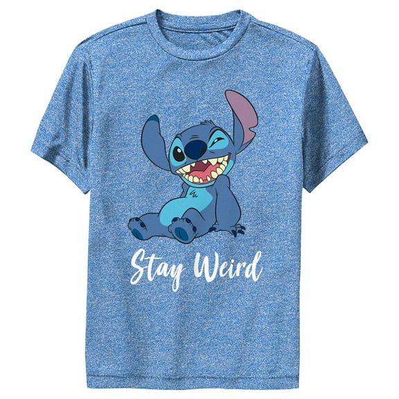Boy's Lilo & Stitch Stay Weird Stitch  Performance Graphic Tee Royal Blue Heather Small
