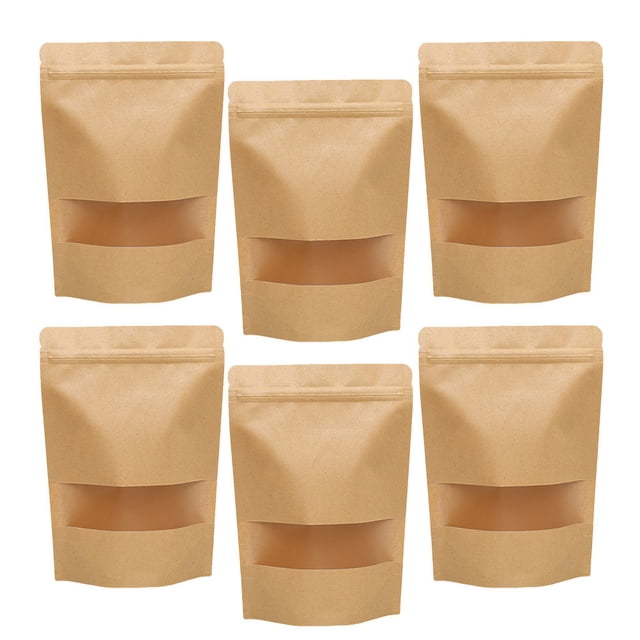 OULII Kraft Paper Bag with Transparent Window 50Pack Durable Storage Pouch for Giving 6.3x8.7in