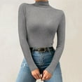 thumbnail image 2 of DHFJKG Womens Base Layer Ribbed Sweater Half Turtleneck Long Sleeve Slim Fit Solid Color Bottoming Shirt For Autumn Winter Versatile Jumper Tops, 2 of 4