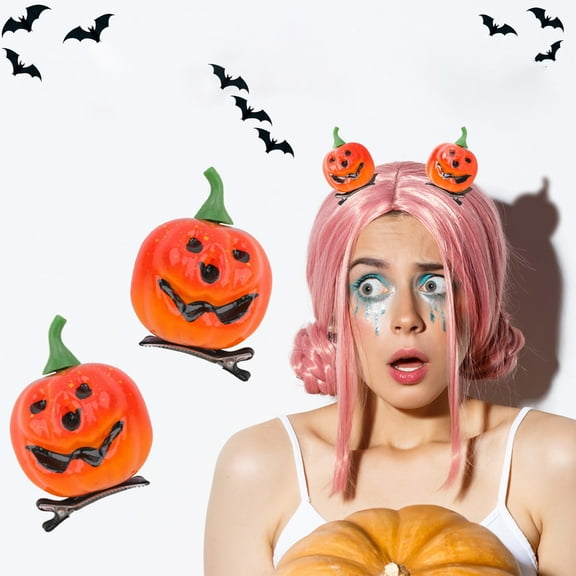 Honeeladyy 2 Pack Smiling Pumpkin Hair Clips for Halloween Cute Orange Plastic Hair Accessories for Halloween Costumes, Parties