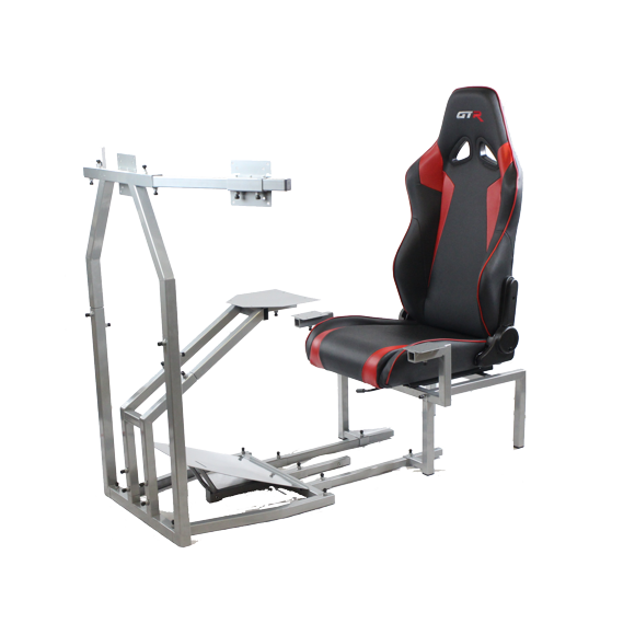 GTR Simulator CRJ Model Flight Simulator Cockpit Silver Frame with Black/Red Seat