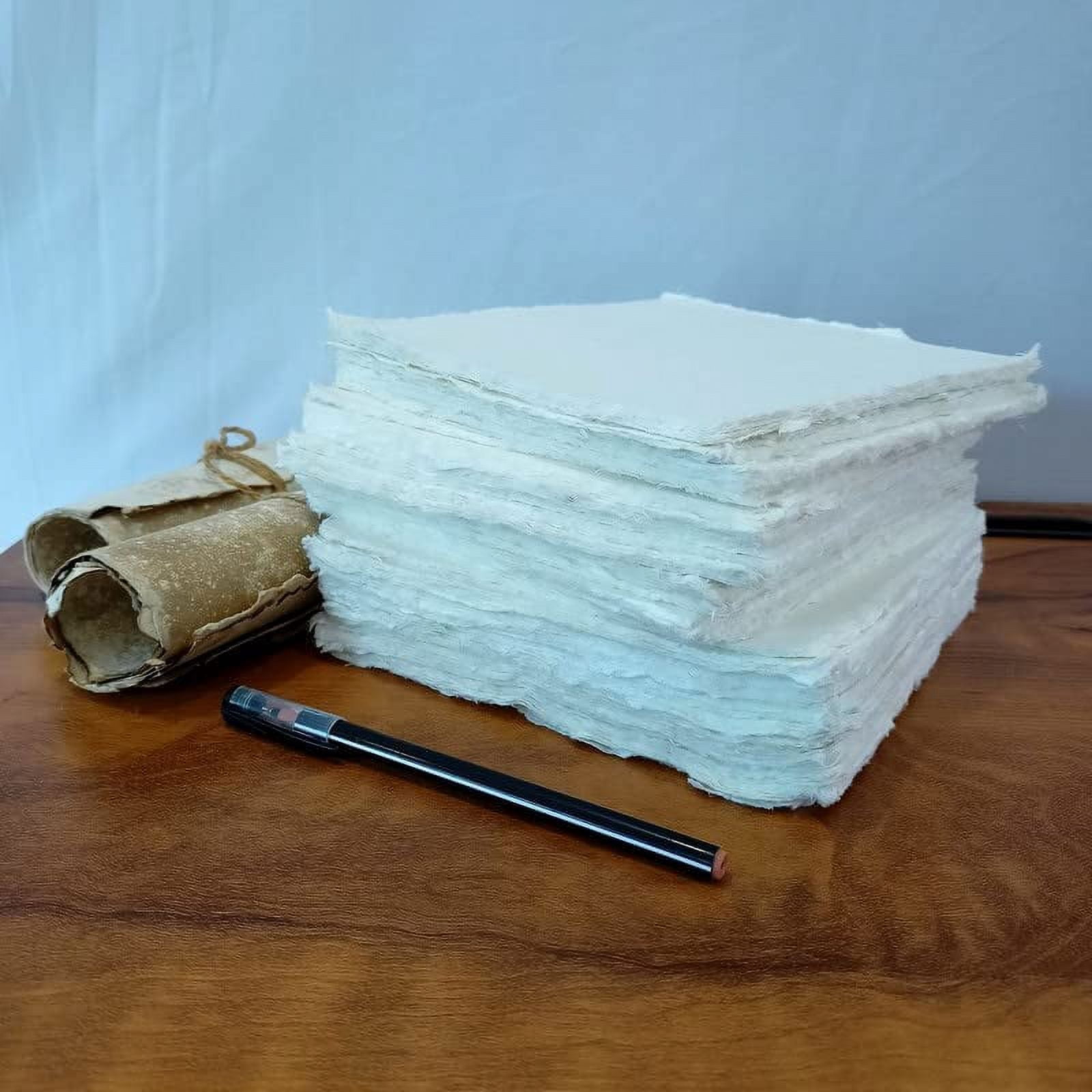 Deckle Papers® Handmade Card Stock -Envelope, Calligraphy, Scrapbooking, Wedding Invitation, Origami, Menu Cards, Drawing, Watercolor, Thank You Notes, Place Cards Size-10x10" Pack of-50-Off-White