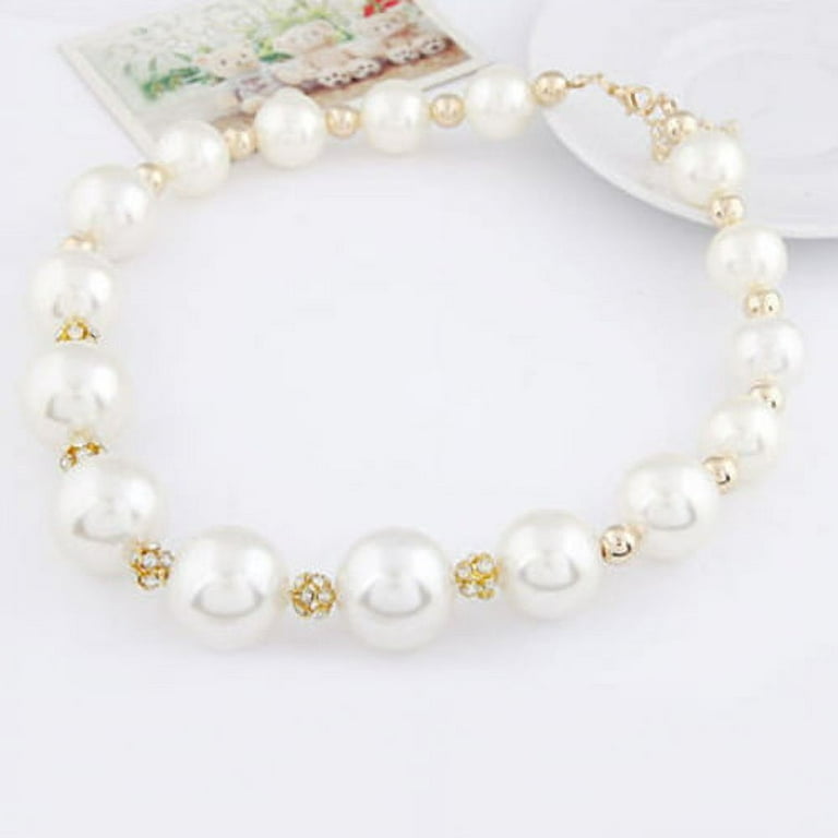 Taluosi Women's Gorgeous Luxury Big Faux Pearl Rhinestone Bib Statement Chain Necklace, Adult Unisex, Size: One size, White
