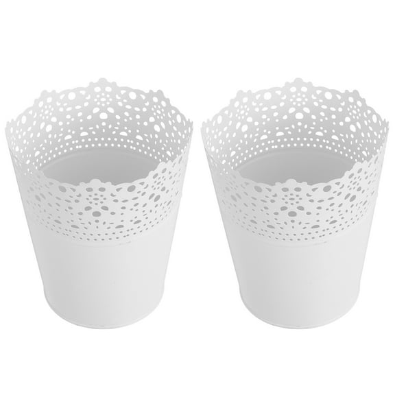 WEUVEB Metal Planter Buckets Lace Hollow Iron White 2Pcs 4.9x5.9in