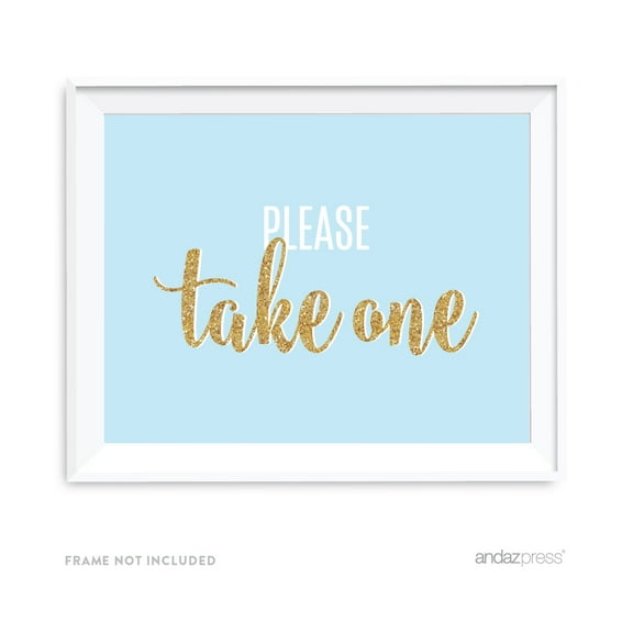Signature Baby Blue, White, Gold Glittering Party, 8.5x11-inch Party Sign, Please Take One