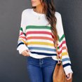 thumbnail image 4 of Fesfesfes Women Color Block Sweater Cable Knit Rainbow Striped Tops Young Ladies Long Sleeve Sweaters Blouse Tops Clothes Sale, 4 of 9
