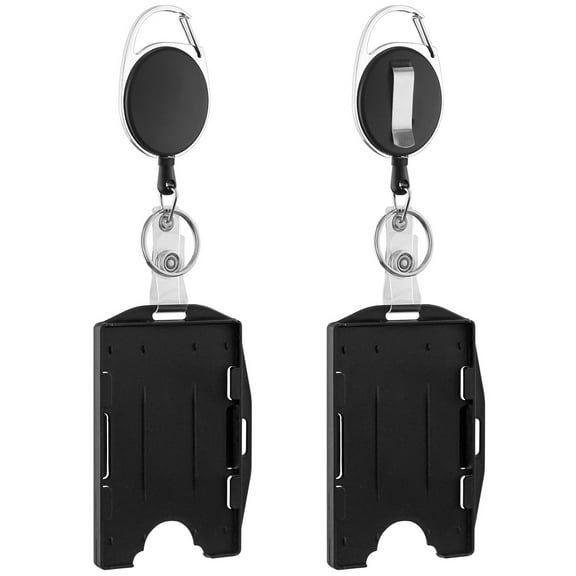2 Pack Hard Plastic ID Badge Holders with Retractable Clip | Adjustable Clip, Lanyards for ID Cards | Heavy Duty Badge Holders