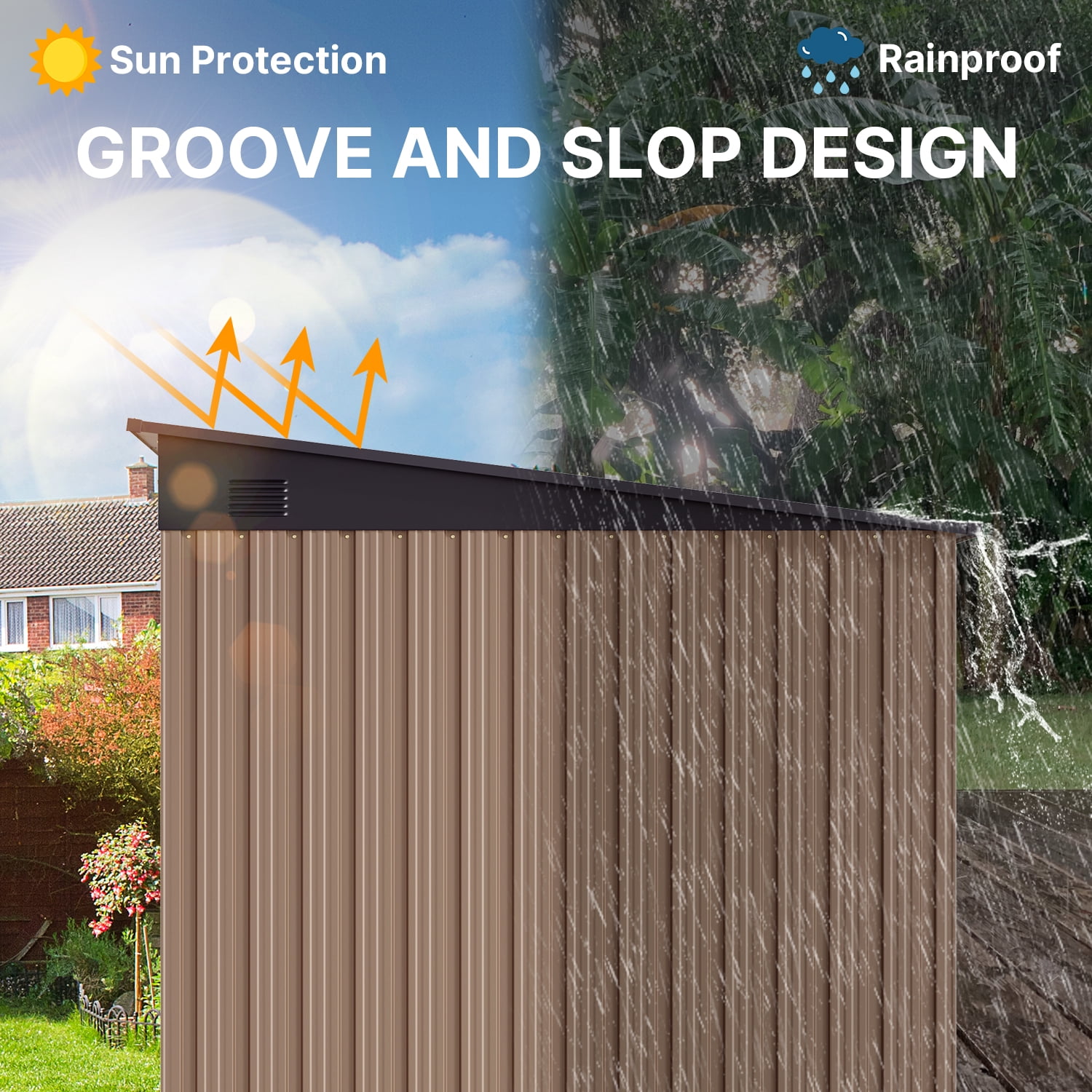 Aiho 8’ x 6’ FT Outdoor Storage Shed Clearance with Sliding Doors for Garden - Brown