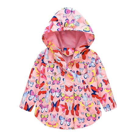 

Zlekejiko Toddler Girls Winter Windproof Coat Cartoon Prints Hooded With Pocket Jacket Kids Outerwear