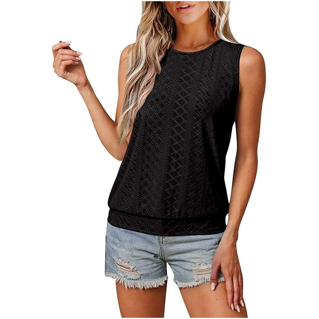 Liquidation! Hauts Grande Taille pour Femmes, Blouse à Manches Courtes d'Été pour Femmes, Haut Décontracté Ample Sans Manches à Col Rond