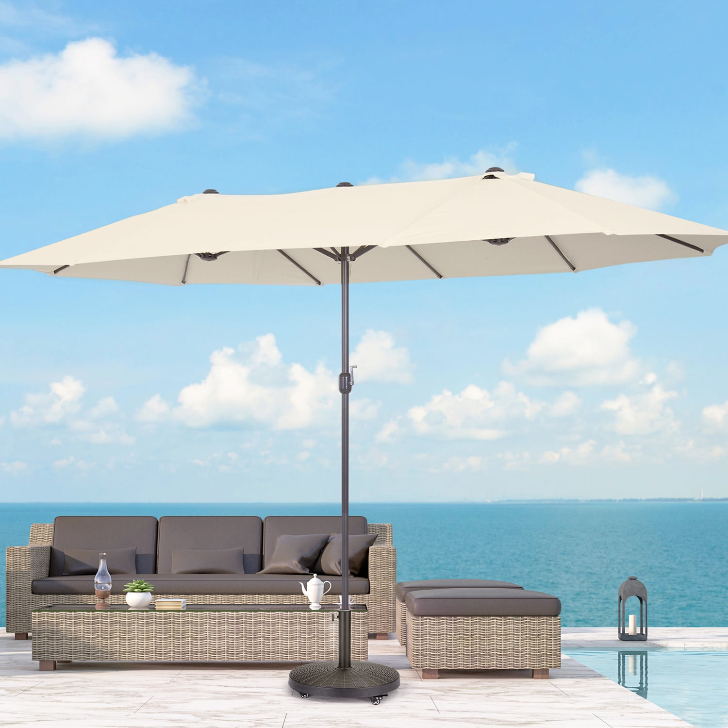 UPHYB 52LBS Umbrella Base, Umbrella Stand with Brakeable Wheels, Patio Umbrella Base Heavy Duty for Outdoor 1.5''~1.89'' Market Umbrella, Resin Umbrella Holder for Patio Deck Porch Poolside, Bronze