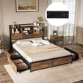 thumbnail image 3 of Infans Queen Size Bed Frame with Bookcase Headboard and 4 Storage Drawers Vintage Brown, 3 of 7