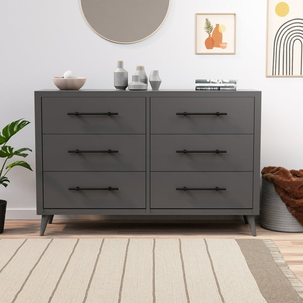 Rest Haven Mid-Century Modern 6 Drawer Dresser, Gray - Walmart.com