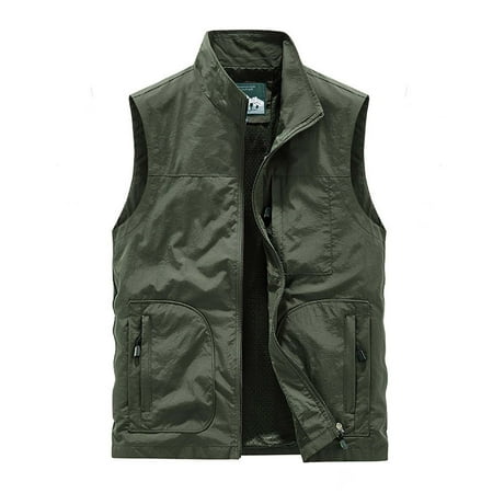 hopeusince Men s Outdoor Lightweight Mesh Breathable Quick Dry Multi Pockets Travel Vest Fishing Photography Waistcoat Army Green XXXL