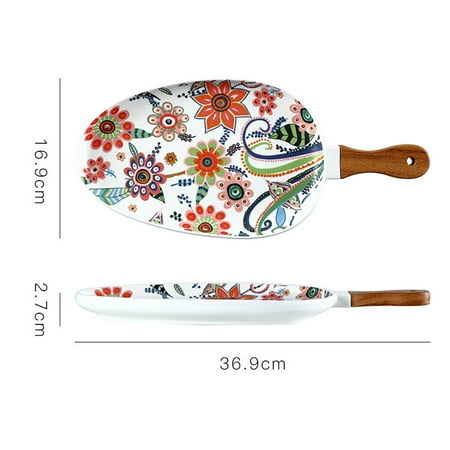 

1Pc Nordic Style Plate Ceramic Western Plate Household Steak Tray with Handle