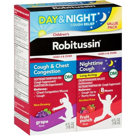 Robitussin® Children's Grape Flavor Cough & Chest Congestion DM/Fruit Punch Flavor Nighttime Cough DM Medicine 2-4 fl. oz.