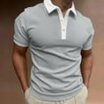 thumbnail image 2 of Bibifish Mens Polo Shirts Light Blue Body White Lapel Collar Button Placket Shirts Mens Spring Summer Basic Daily Tops, 2 of 4