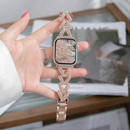 Bling Bands Compatible for Apple Watch Band 42mm 44mm 45mm 49mm Women,Dressy Jewelry Diamond Rhinestone Metal Wristband Strap for iWatch Series Ultra 2/1 SE 9 8 7 6 5 4 3 2 1,Rosegold