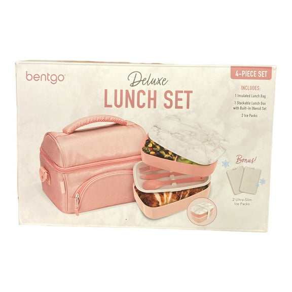 Bentgo 4-Piece Deluxe Set With Insulated Lunch Bag, Ice Packs & Bento Classic (Blush)